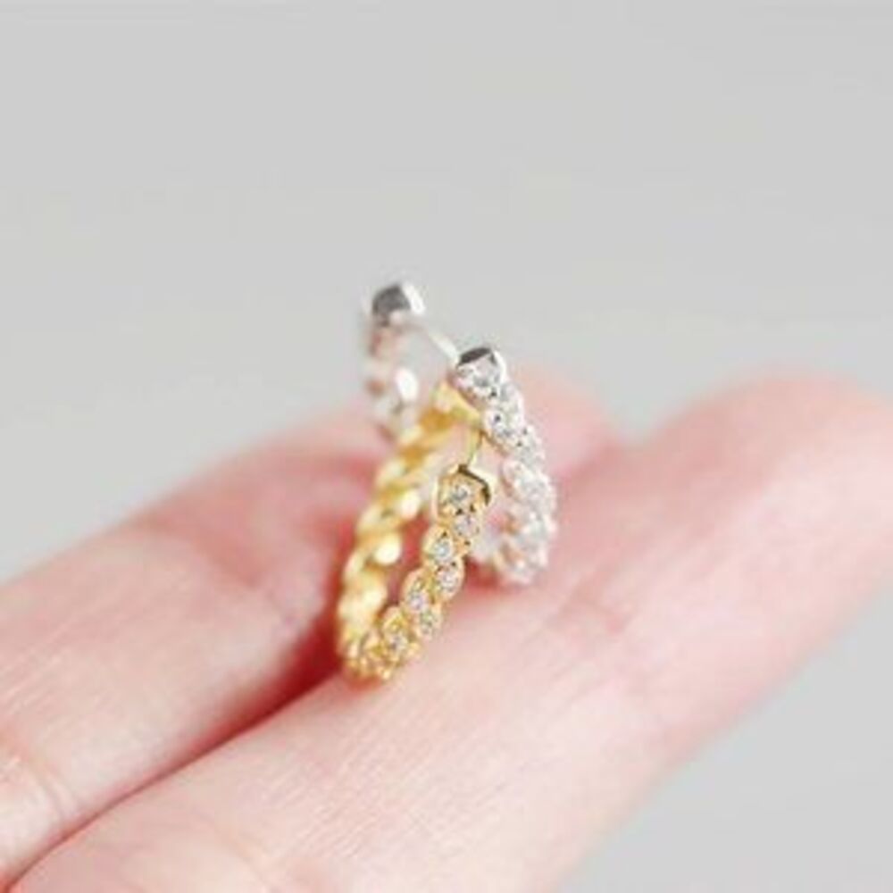*NEW 925 Sterling Silver Braided Diamond Hoops